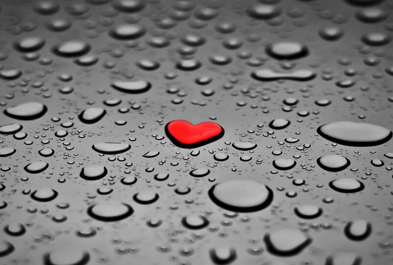 Red Heart on Wet Surface — Gray, Calm