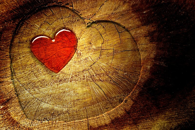 Red Heart on Wood — Brown