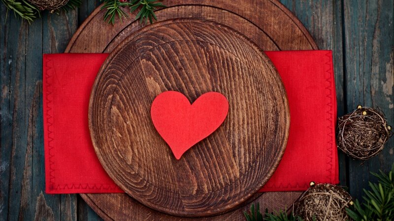 Red Heart on Wooden Plate — Brown