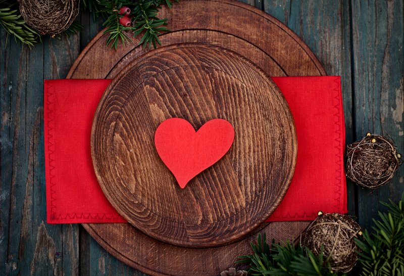 Red Heart on Wooden Plate