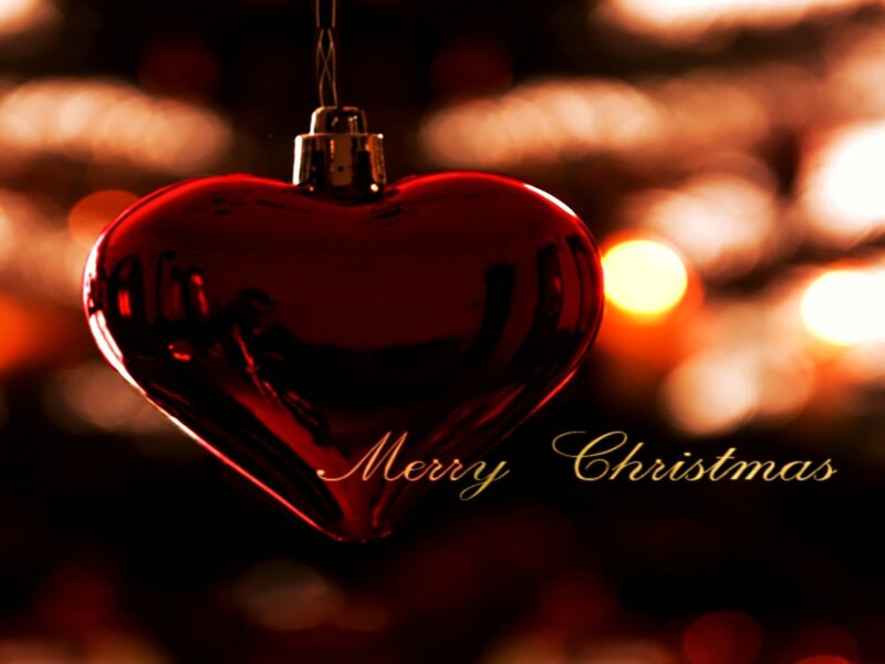 Red Heart Ornament — Festive, Night, Photograph, Lights