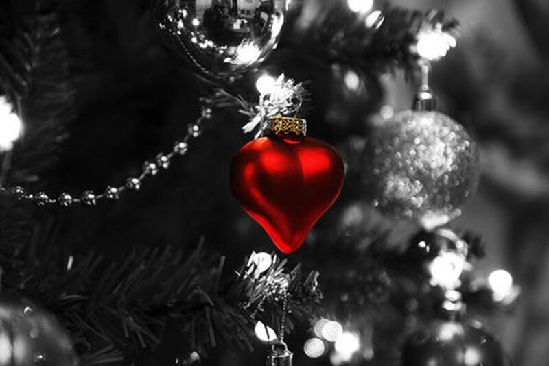 Red Heart Ornament — Festive, Night, Photograph