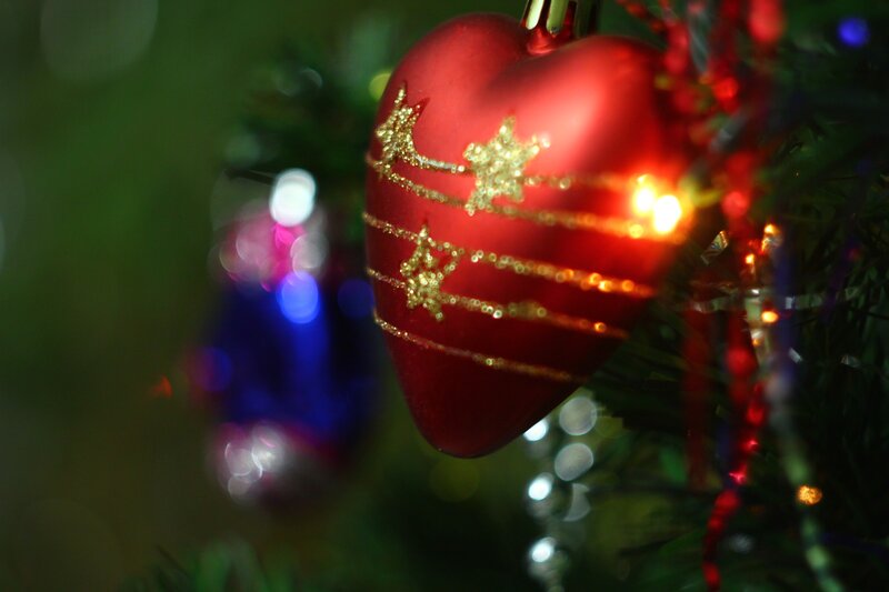 Red Heart Ornament — Festive, Night