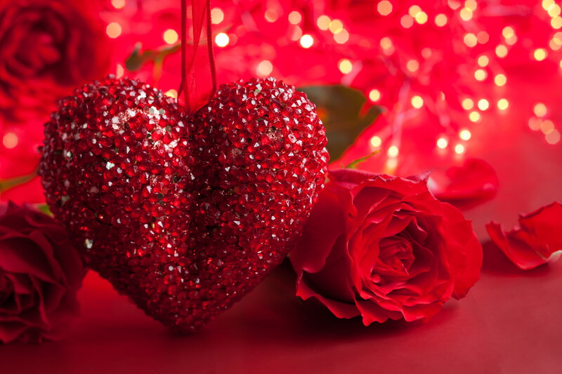 Red Heart Ornament — Romantic, Photograph, Roses, Lights