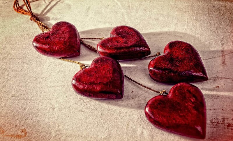 Red Heart Ornaments — Calm, Photograph, String