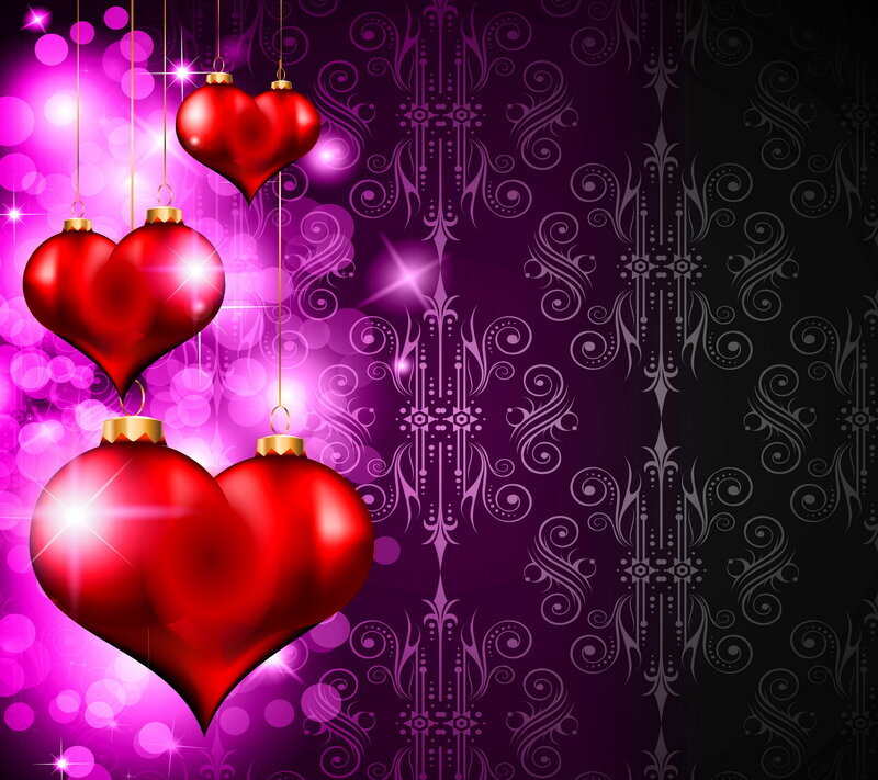 Red Heart Ornaments — Festive, Digital Art, Hearts