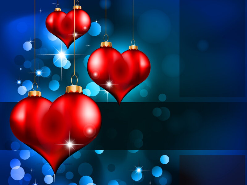 Red Heart Ornaments — Festive, Night