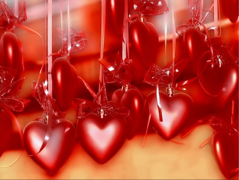 Red Heart Ornaments — Festive, Photograph