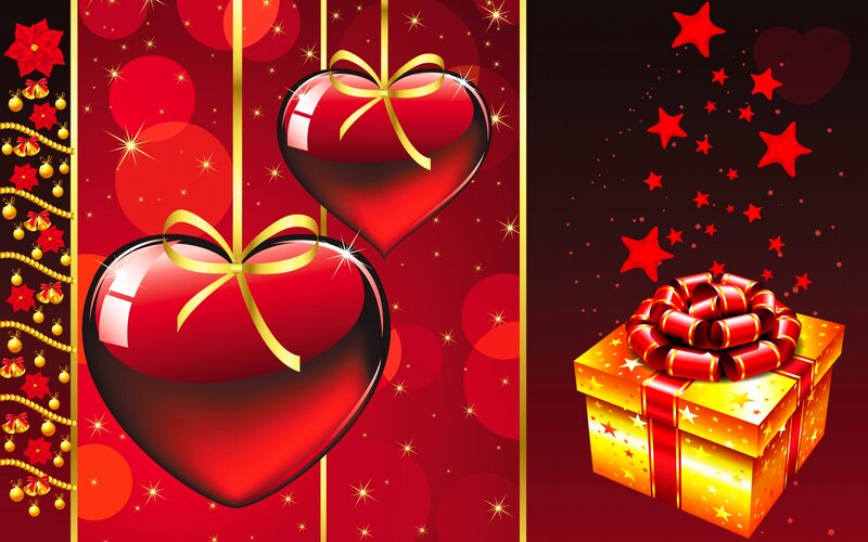 Red Heart Ornaments — Festive, Vector Art