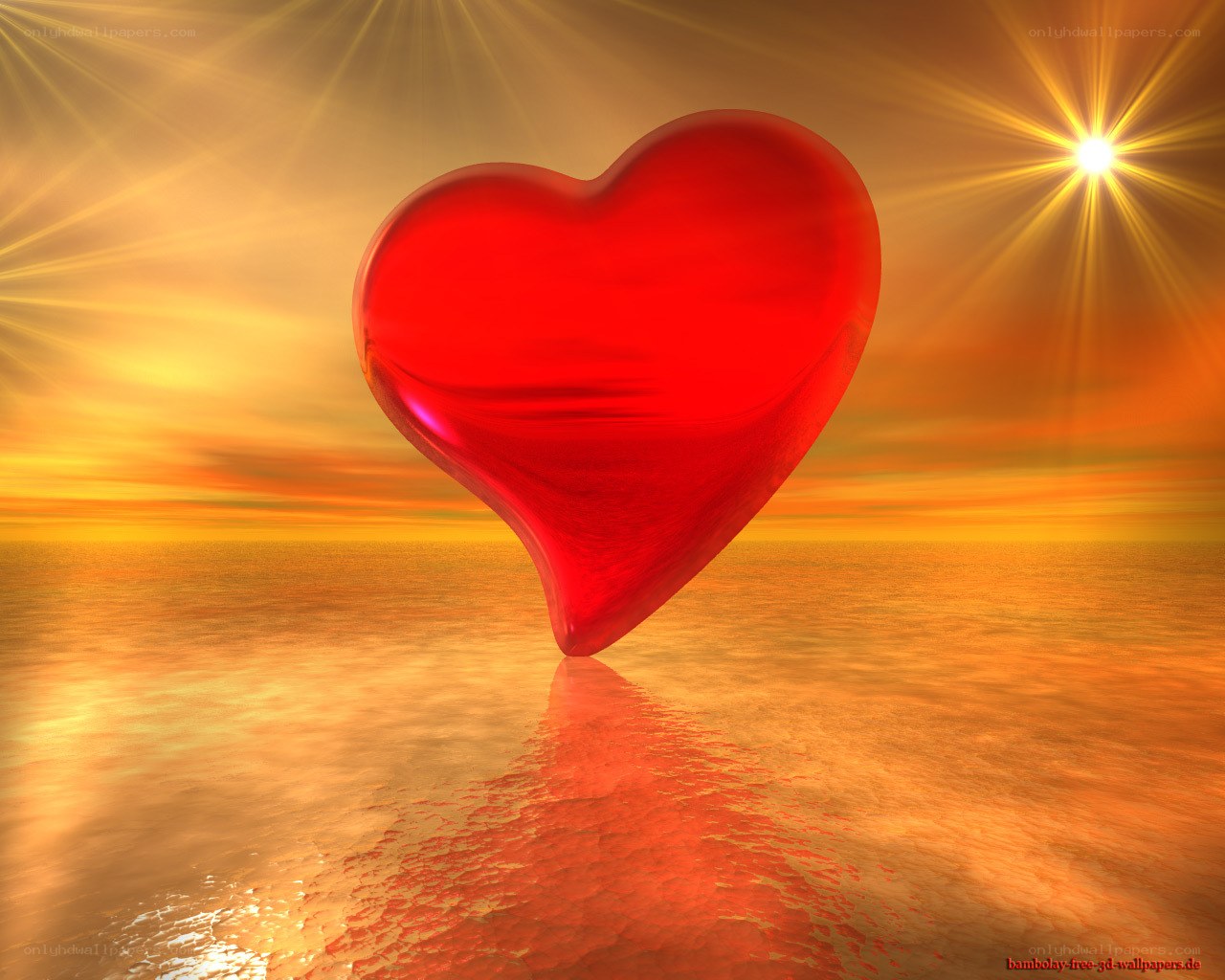 Red heart over sunset sea