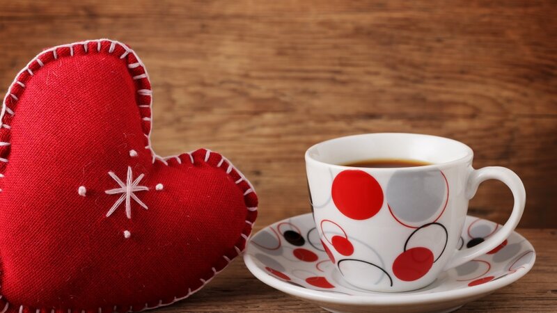 Red Heart Pillow and Coffee Cup — Calm