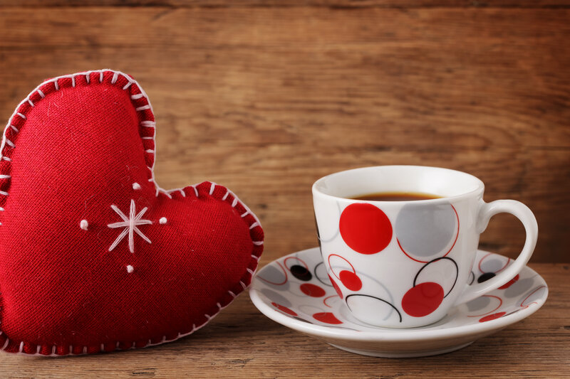 Red Heart Pillow and Coffee Cup