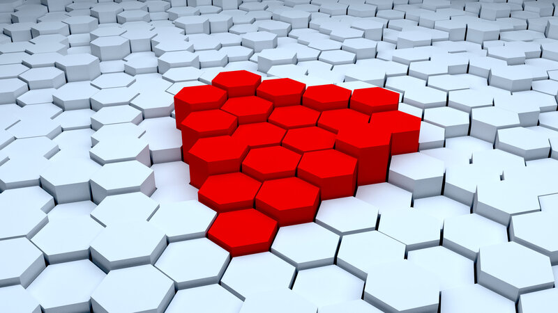 Red Heart Shape — Calm, 3d Render, Hexagons