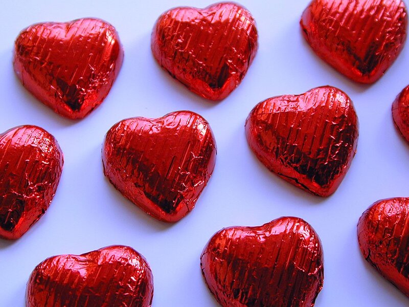 Red heart-shaped chocolates