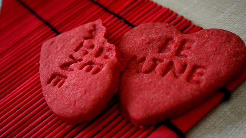 Red Heart-shaped Cookies — Romantic, Photograph, Mat