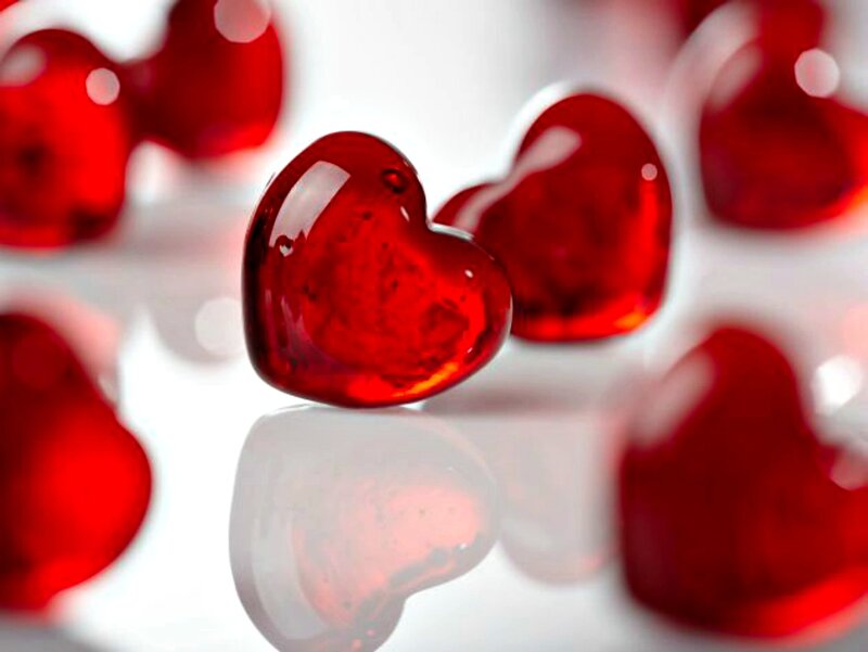 Red Heart-shaped Objects — Calm, Photograph, Glass