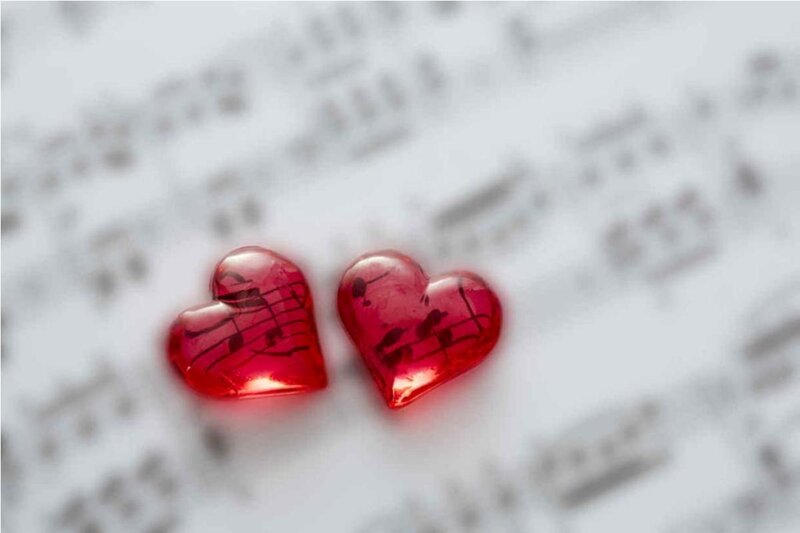Red Heart-shaped Objects — Romantic, Photograph, Music Notes