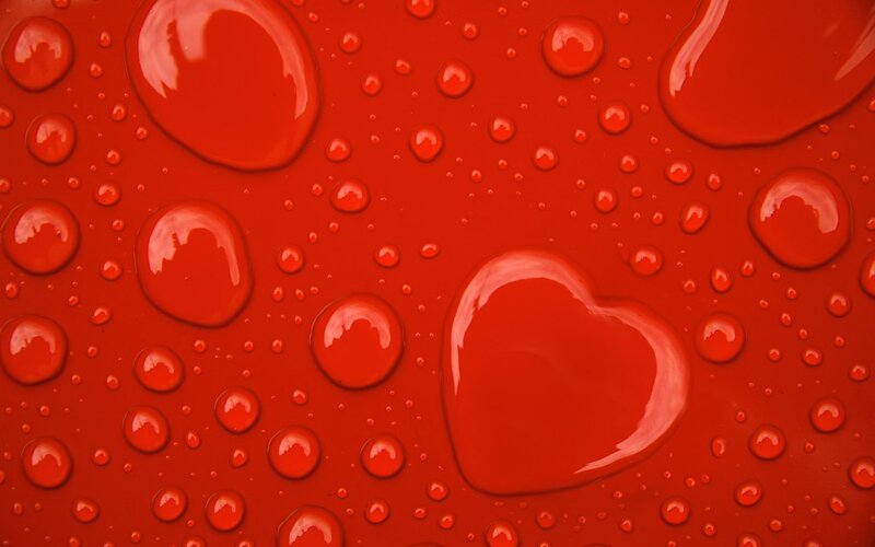 Red Heart-shaped Water Droplets