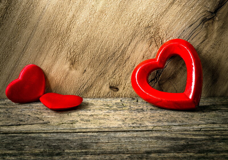 Red Heart Shapes on Wood