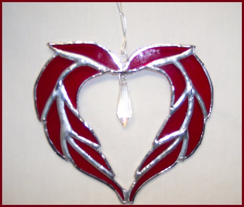 red heart stained glass ornament