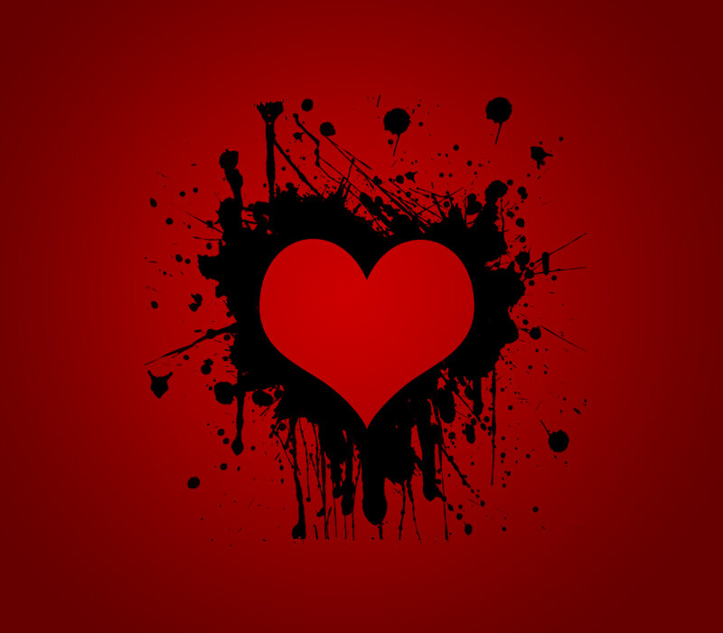 Red Heart with Black Splatter — Dramatic