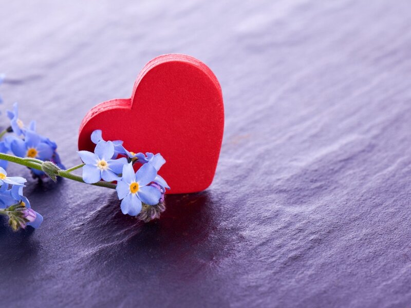 Red Heart with Blue Flowers