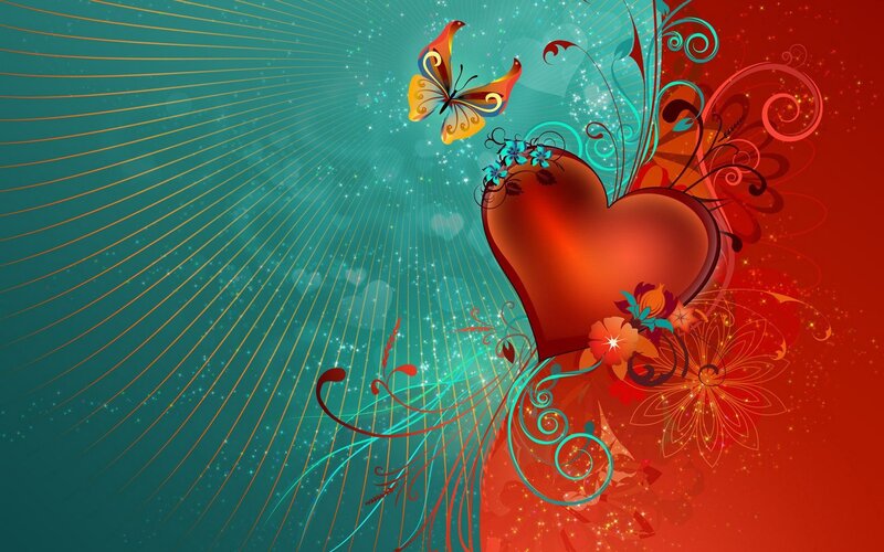 Red Heart with Butterfly — Flowers