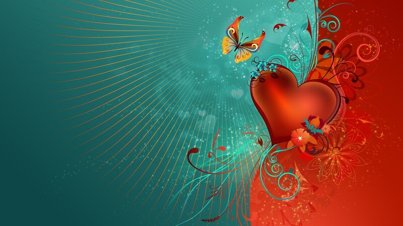 Red Heart with Butterfly — Romantic, Digital Art