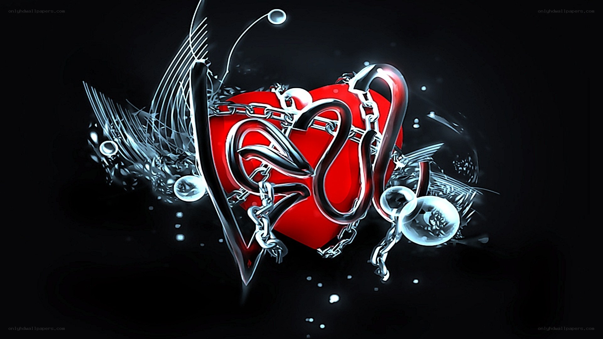 red heart with chains and wings