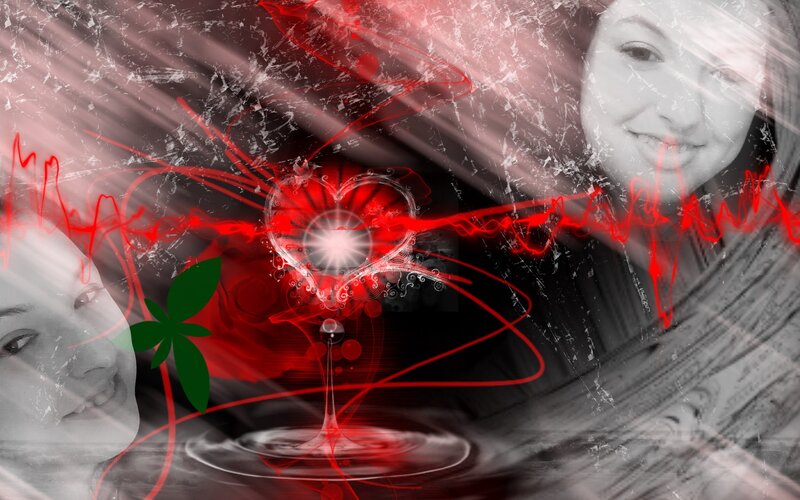 red heart with faces