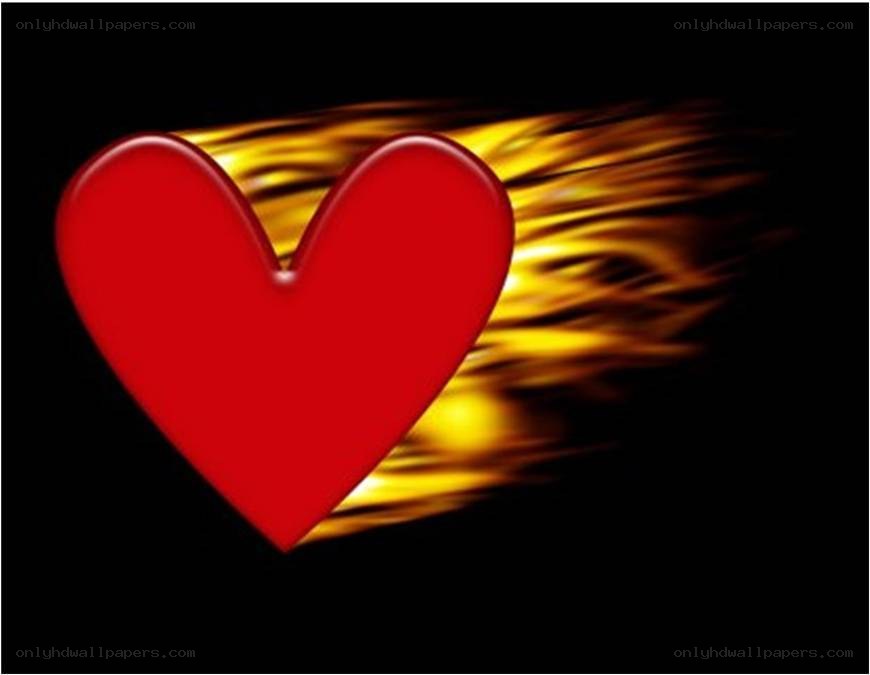 red heart with fire trail