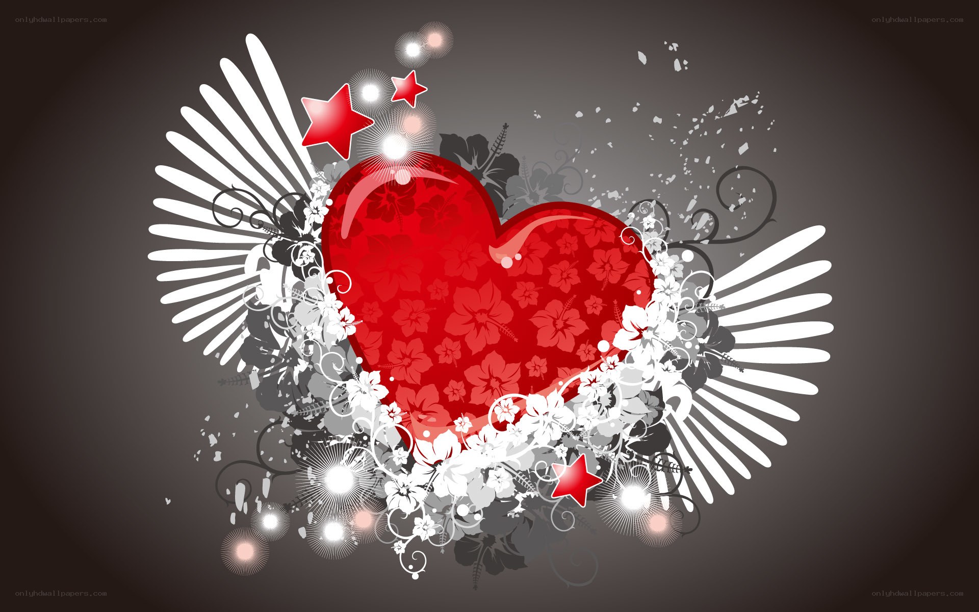 red heart with floral design
