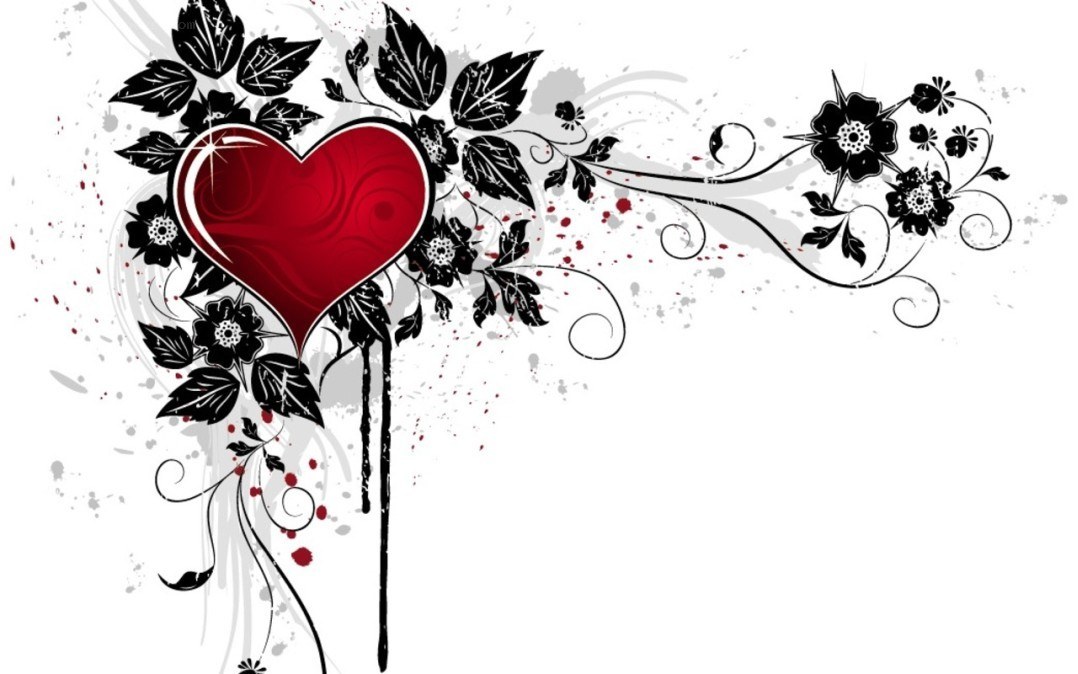 red heart with floral design