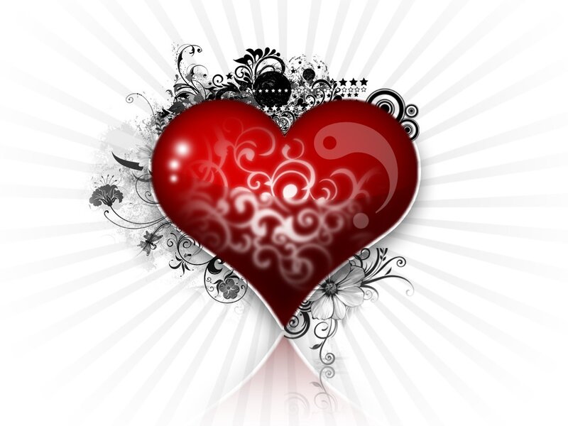 red heart with floral design