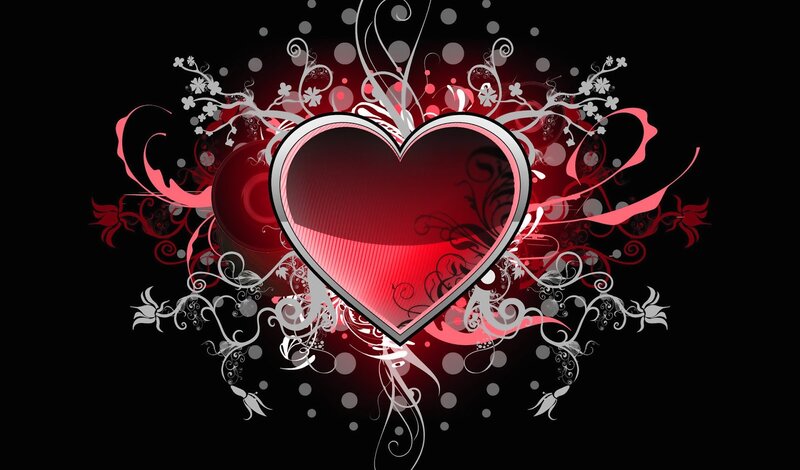Red Heart with Floral Design — Black