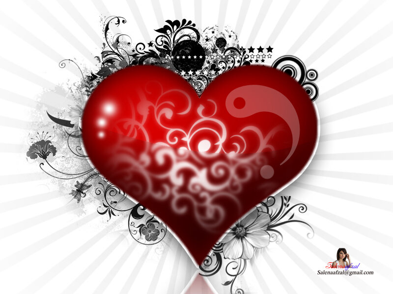 Red Heart with Floral Design — Romantic, Digital Art, Floral Patterns, Stars