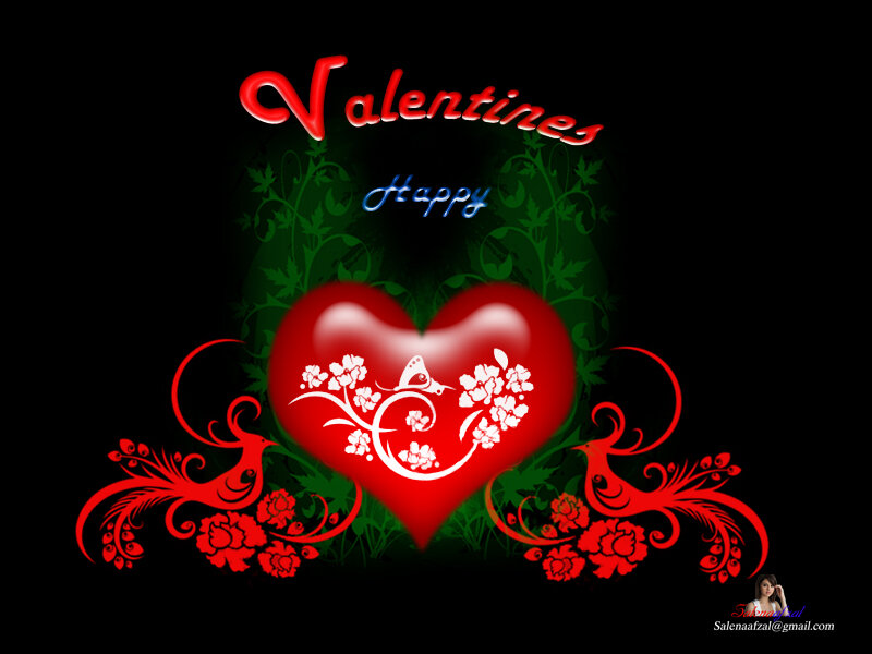 Red Heart with Floral Design — Romantic, Digital Art, Flowers, Birds