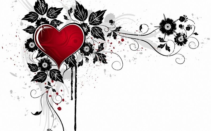 Red Heart with Floral Design — Romantic, Digital Art, Flowers, Leaves