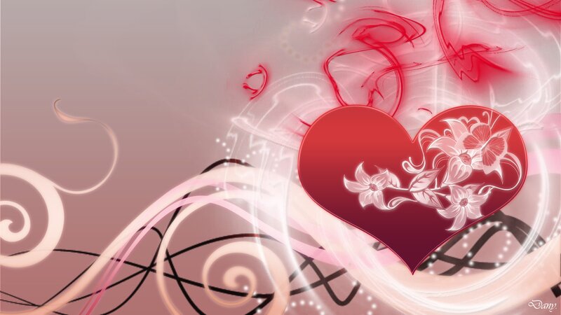 Red Heart with Floral Design — Romantic, Digital Art, Flowers, Swirls