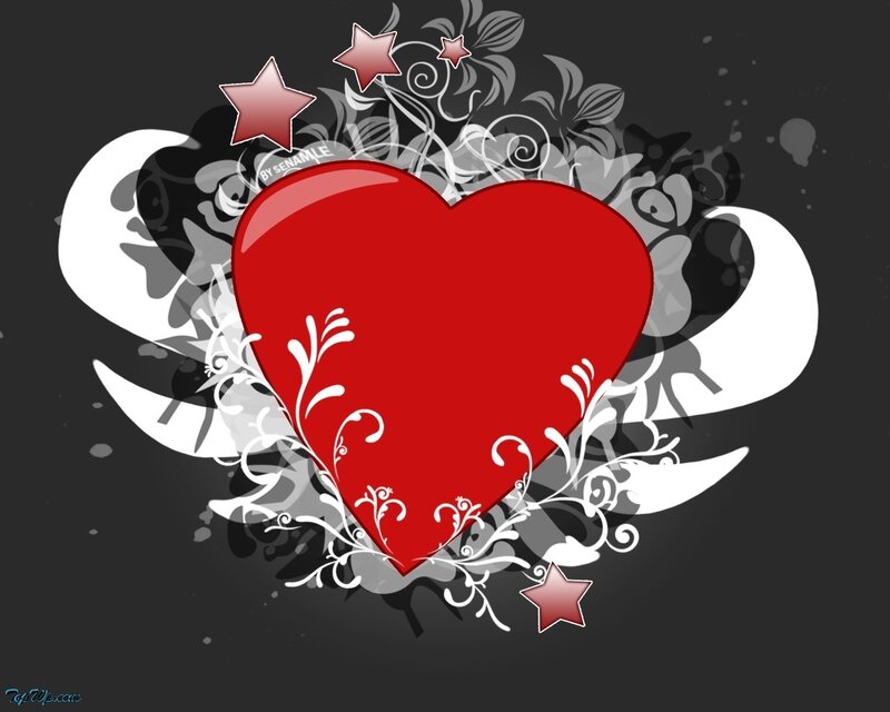 Red Heart with Floral Design — Romantic, Digital Art, Stars, Flowers