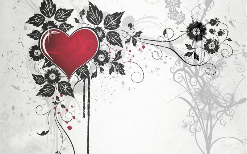 Red Heart with Floral Design — Romantic, Digital Art