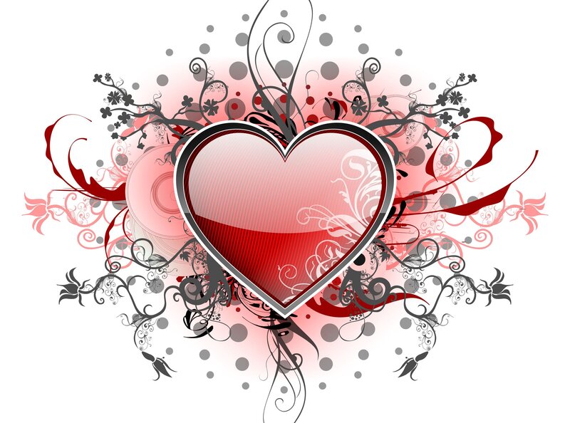 Red Heart with Floral Design — Romantic, Vector Art