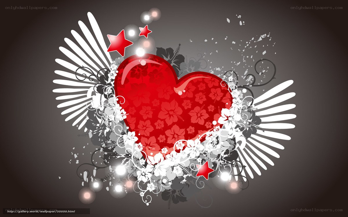 red heart with floral wings