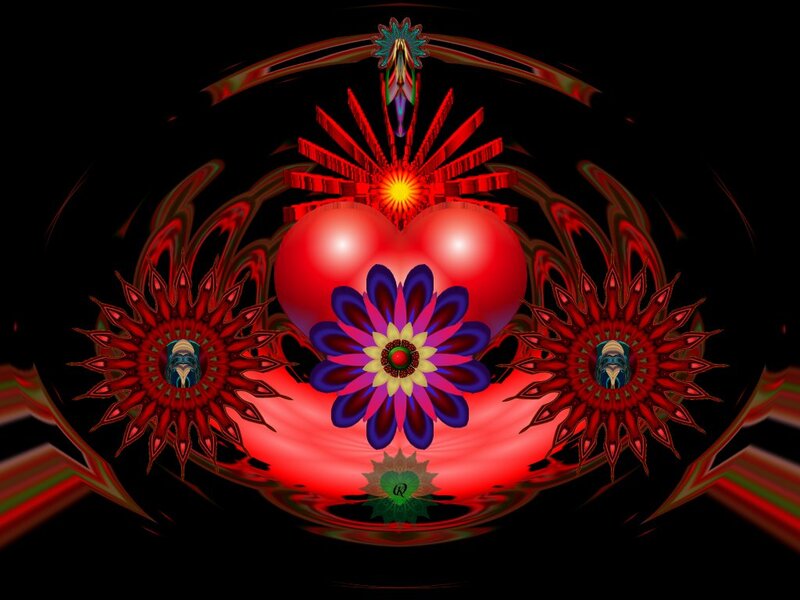 Red Heart with Flowers — Dramatic, Digital Art