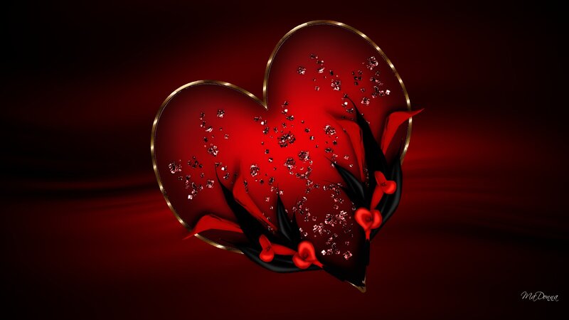 Red Heart with Flowers — Dramatic