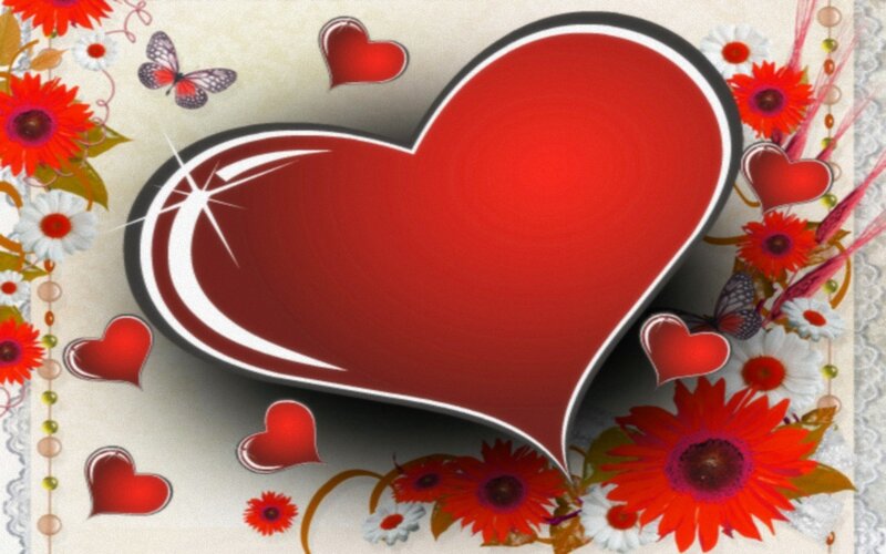Red Heart with Flowers — Romantic