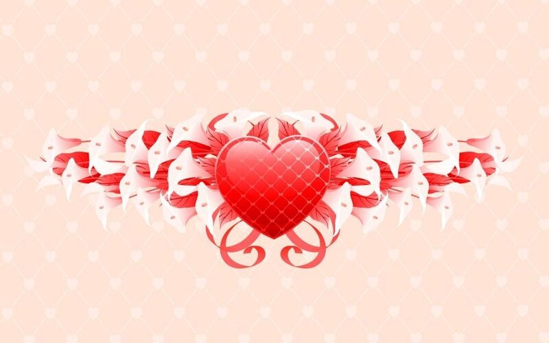 Red Heart with Flowers — Romantic, Vector Art, Ribbon