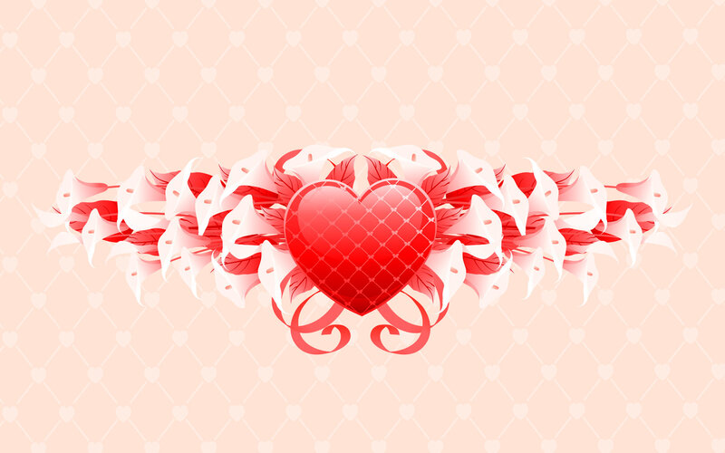 Red Heart with Flowers — Romantic, Vector Art, Ribbons