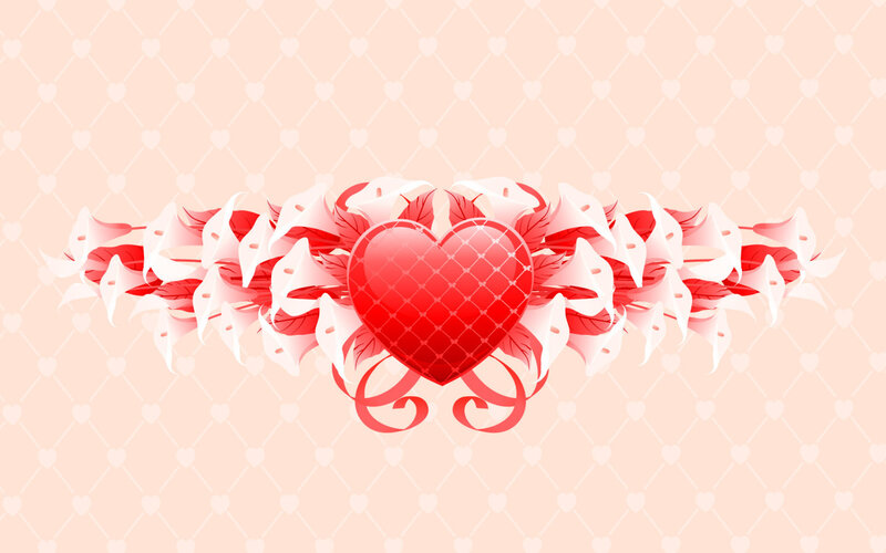 Red Heart with Flowers — Romantic, Vector Art, Ribbons, White