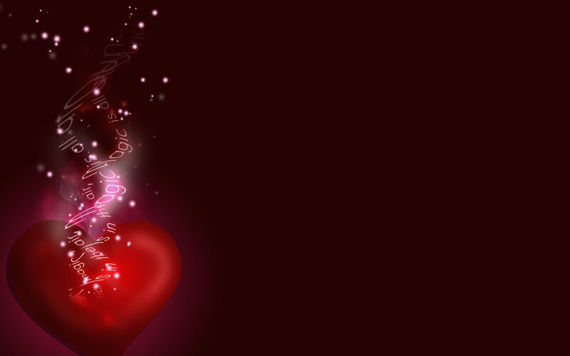 red heart with glowing text